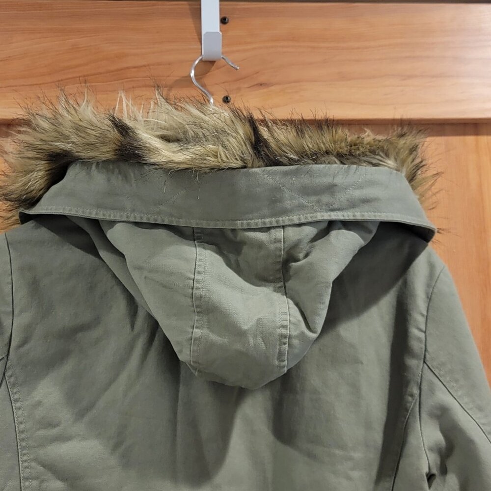 Roxy Bomber Jacket Faux Fur Trim Hood - Army Green XL - Picture 5 of 9